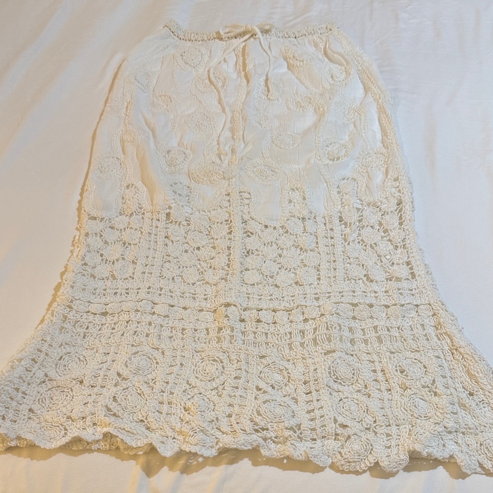 Bohemian Crocheted White Lace Skirt